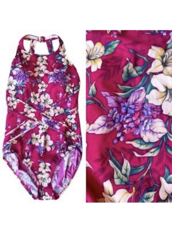 Chico's Other - Chico’s $128 SWIM Floral One Piece High~Neck Swimsuit Purple Size 16 NEW!!